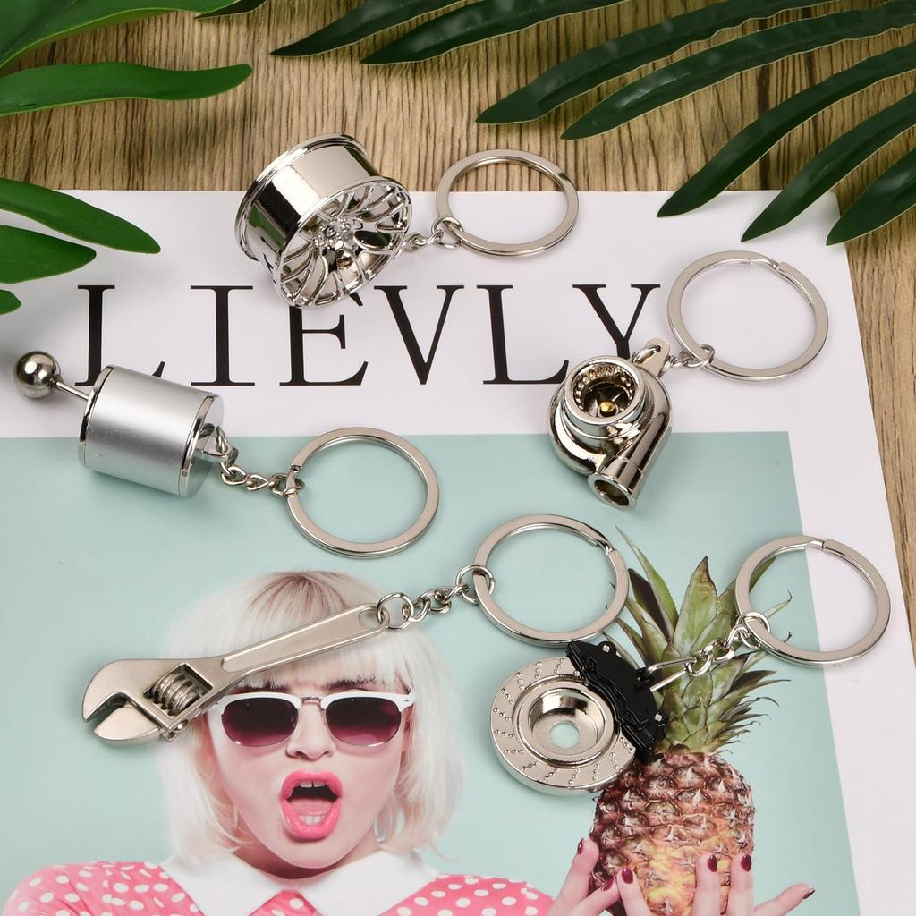 [Hnonoxy] 5pcs Turbo Key Chain Auto Parts Metal Key Chain Set Car Parts Model