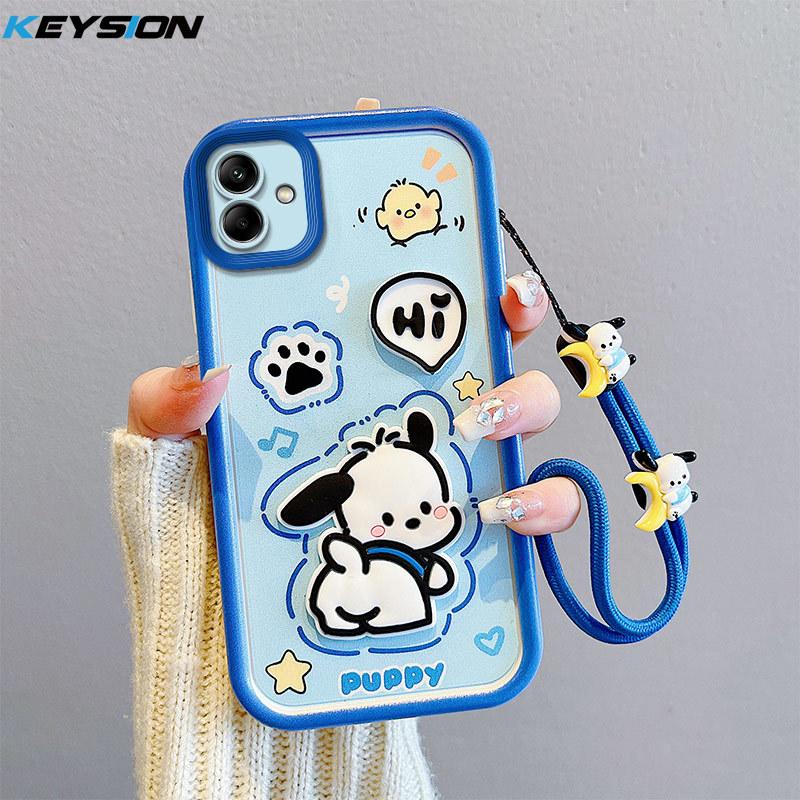 KEYSION Shockproof Case for Samsung A07 4G with Lanyard Soft Silicone Cute 3D Cartoon Doll Phone Back Cover for Galaxy A07