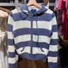 VAYLA Striped Knitted Cropped Sweater Cardigan Women Autumn Long Sleeve Hooded Zipper Short Streetwear Knitwear Sweaters Y2K Crop Tops