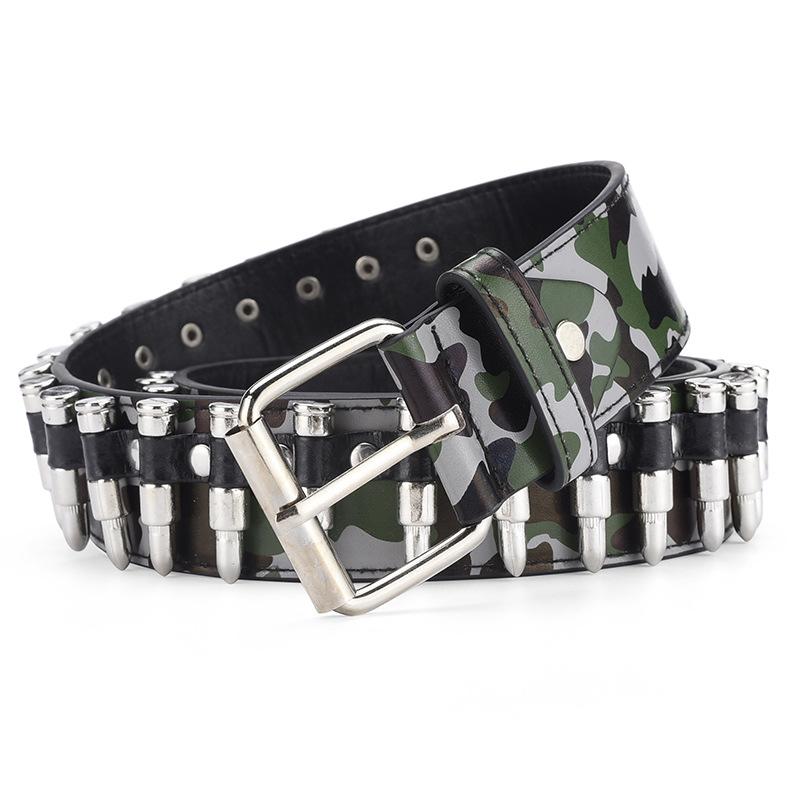 Rivet Belt Men'S Bullet Belt Punk Rock Style Camouflage Pants Belt Men'S And Women'S Personality Belt