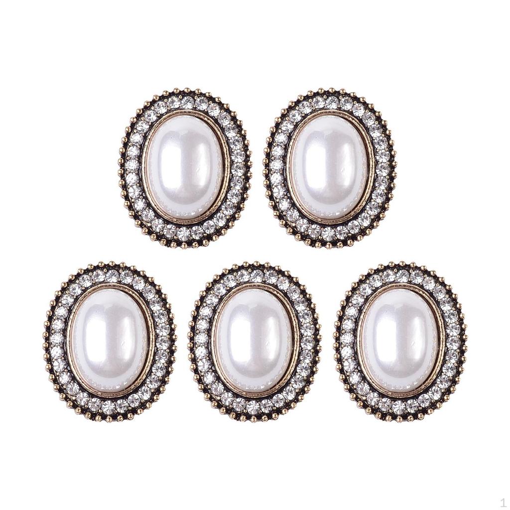 5 Pieces Alloy Rhinestone Buttons, Flat Back Brooch Buttons Sparkly Bling Sew on Clothing
