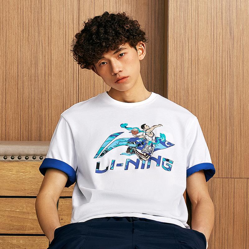 Li-Ning Cool Tea Quick-Dry Refreshing Sports Casual T-Shirt With Round Neck, Printed Letters, Short Sleeves, And Drop Shoulder Men Tops AHSU673-4