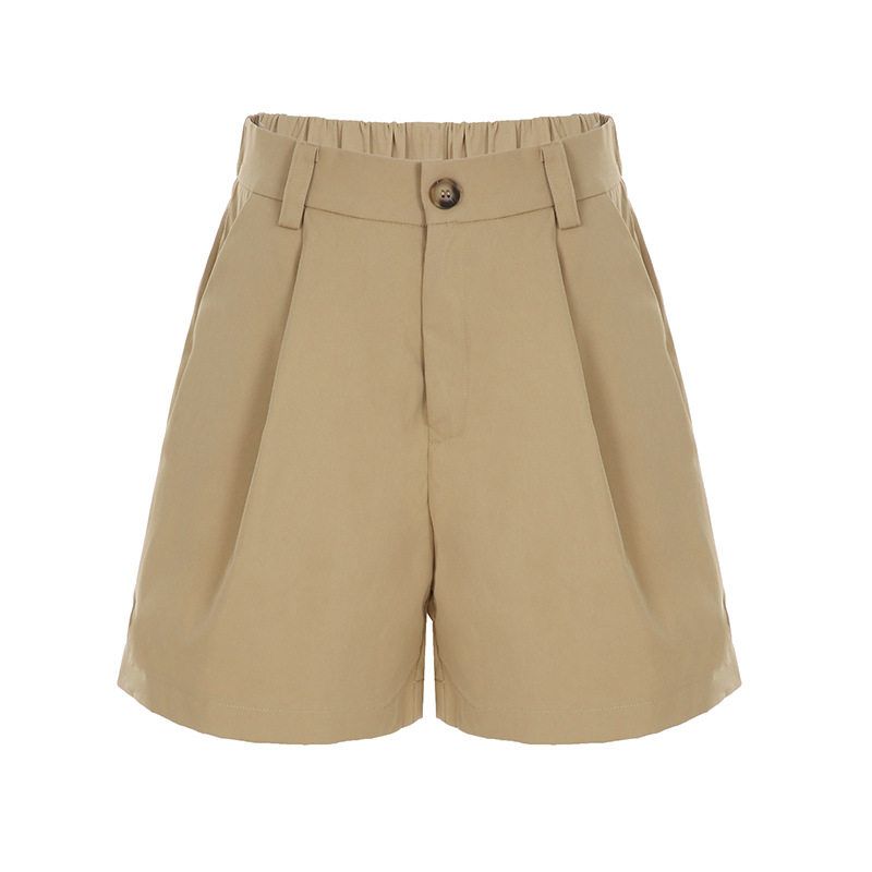

American Retro Style Hot Girl Suit Shorts for Women, Summer Commuting Fashion Versatile Loose Wide-Leg Straight Casual Pants Trendy Khaki L