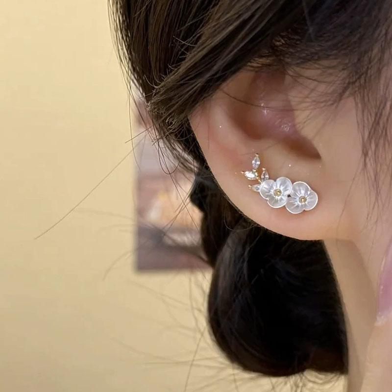 Koreanische Elegante Weiße Blume Ohrstecker Luxus Kristall Ohrringe Süße Unregelmäßige Party Hochzeit Schmuck Geschenke