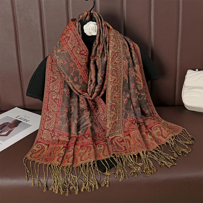 Luxury Women Scarf Bohemian Style Winter Shawl Jacquard Paisley Pattern Designer Lady Muslim Hijab Pashmina