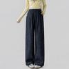2026 Dark Blue Denim Wide-Leg Maternity Jeans - Ice Silk Straight Leg, Floor-Length for Spring/Summer