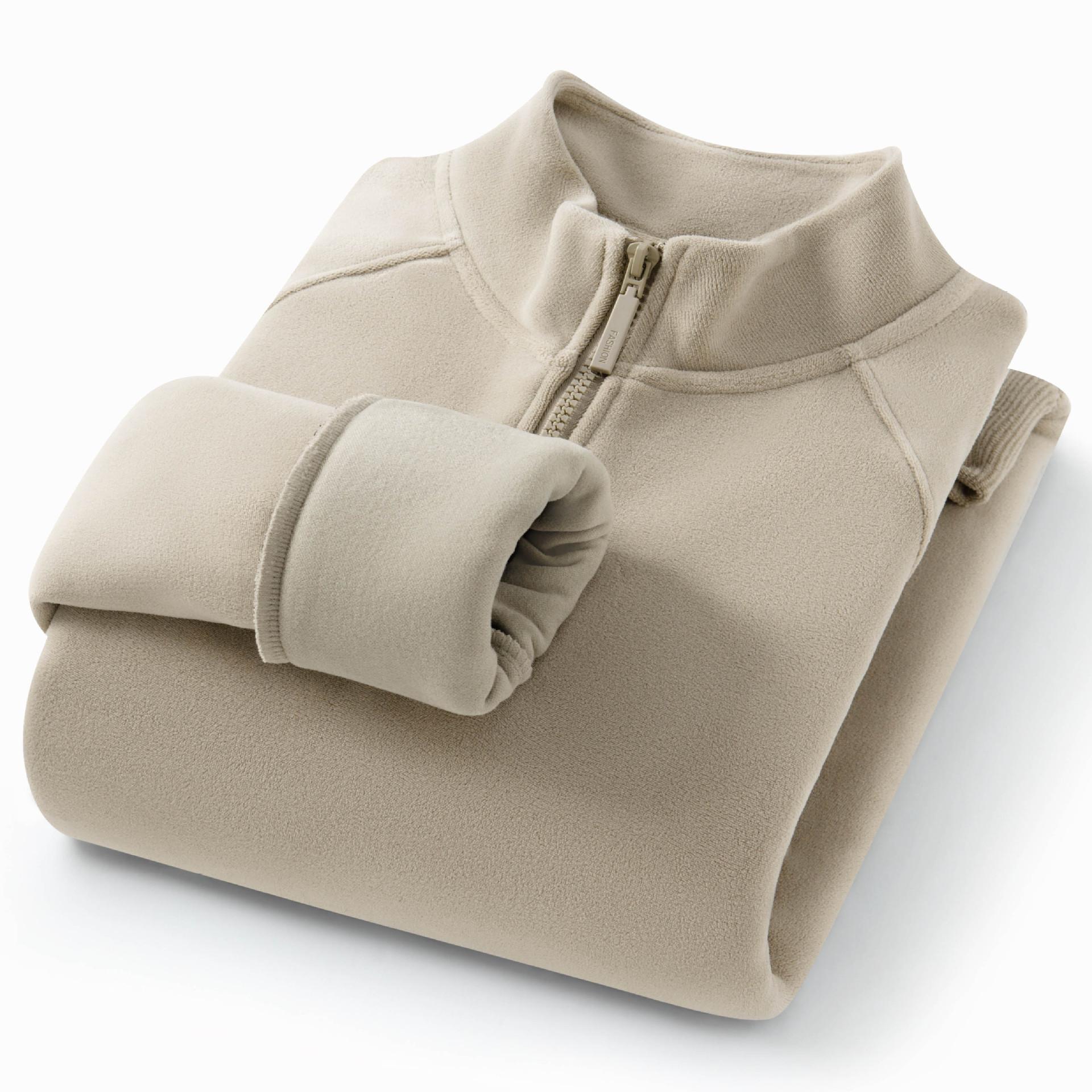 

Осень Зима Толстовки с полумолнией и воротником-стойкой для мужчин, флисовые, толстые, теплые топы, мужская толстовка однотонного цвета 4XL хаки