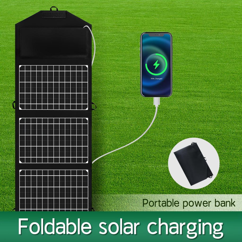 Ein faltbares Solarpanel, ein tragbares Solarladegerät mit zwei USB-Anschlüssen, geeignet für tragbare Kraftwerke, Powerbanks,