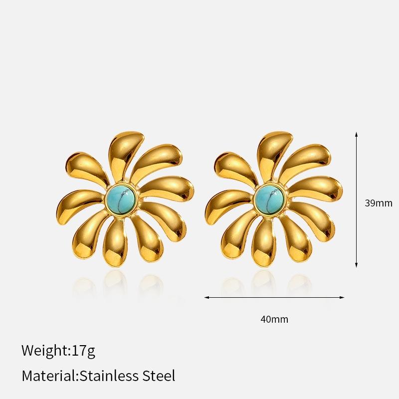 

Exqusite Glossy Colorful Sunflower Stud Earrings Stainless Steel Nature Stone Earrings For Women Daily Wear Party Gifts