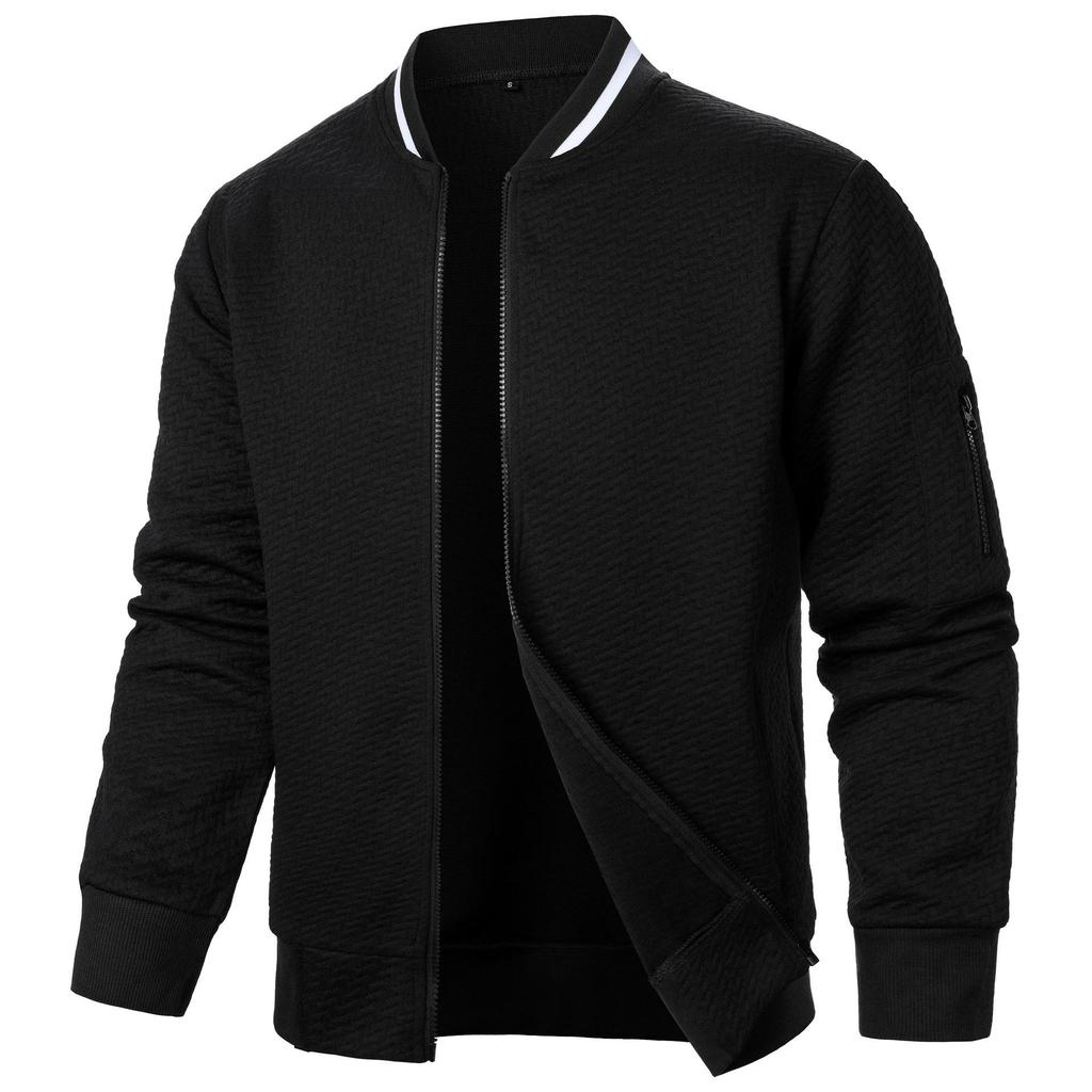 Men's Zipper Stand Collar Hoodie Jacquard Cardigan