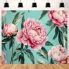 2D plane bright pink peony background cloth on green cyan background suitable for living room bedroom polyester fiber