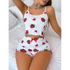 2025 New Sexy Pajamas Female Strawberry Heart Printing Fashion Sling Best Selling Sweet Cute Loungewear