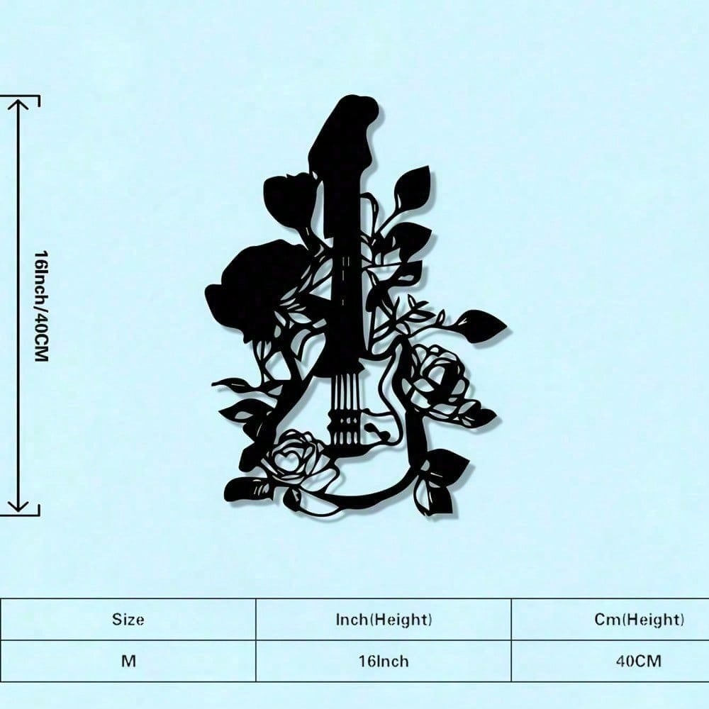 

Forged Iron Guitar Rose Wall Art Black Metal Sculpture Outdoor Hanging Decor різнокольоровий