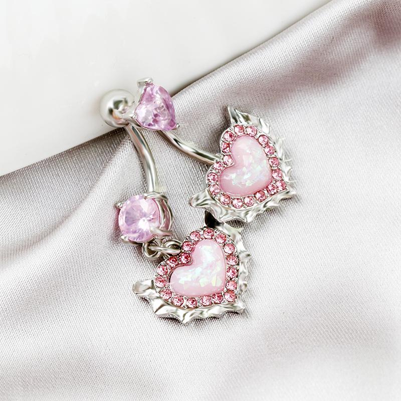 Heart Belly Button Rings Pink Women  Belly Ring Dangle Navel Piercing Barbell Pircing Body Jewelry