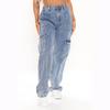 Jeans Cargo Larghi Dritti Casual da Donna con Tasche Multiple Pantaloni da Donna