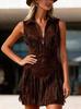 Vintage Western Style Tassel Suede Sleeveless Slim Zipper Dress Women's Europe and America