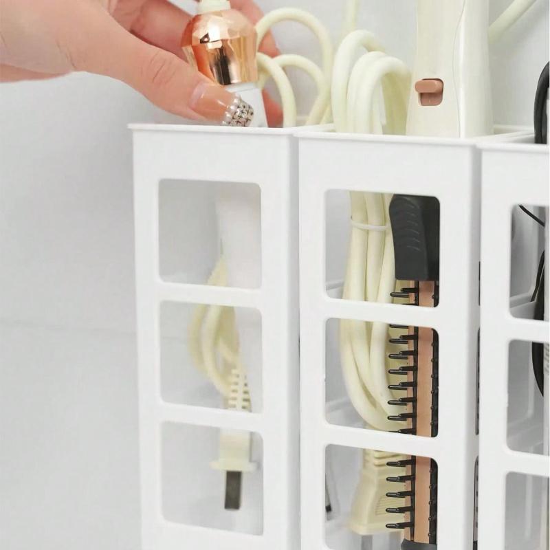1pc Household Rolled Edge Storage Box, No Drilling Required; Barber Tool Manager, Curling Iron Organizer, Hair Styling Tool Holder