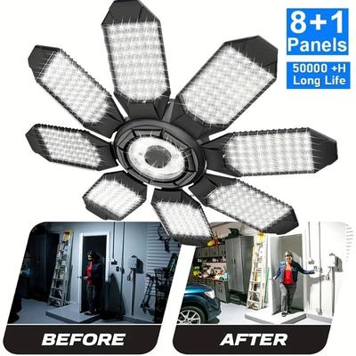60W LED Garage Lights 6/8 Panels Deformable Ceiling Light Adjustable Led Bulb For Garage Workshop Storage Warehouse Lighting