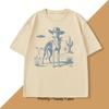 Vintage UFO Western TShirt Cotton Retro Short Sleeve Tshirt Cowboy Wild West Dog Mom T Shirt Casual Round Neck Loose Tees Top