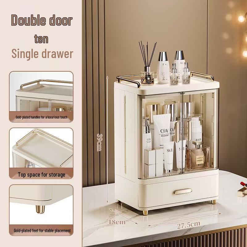 Cutie de Depozitare Cosmetică Pliabilă de Lux cu Sertar - Organizator de Mare Capacitate pentru Îngrijirea Pielii și Rujuri