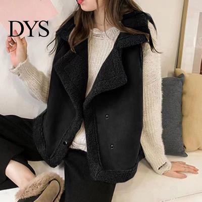 Sleeveless Waistcoat Women Lapel Double-Breasted Short Style Solid Cardigan Color Casual Thickened Velvet Lining Vest Coat