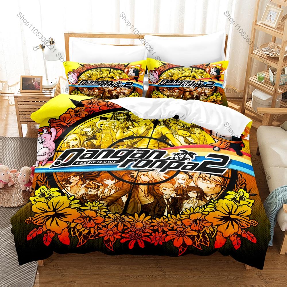 Danganronpa Monokuma Bedding Set 3Pcs Quilt Cover Pillowcase Cartoon Home Textile All Sizes Bed Set