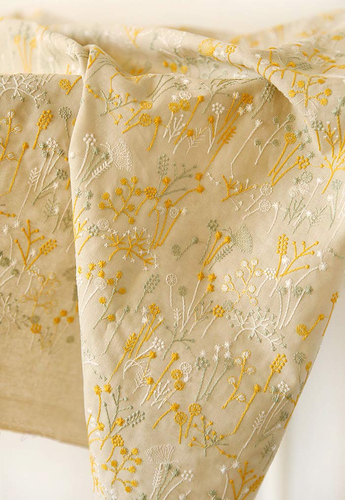 140cm wide x 95cm long premium botanical floral embroidered ramie cotton fabric