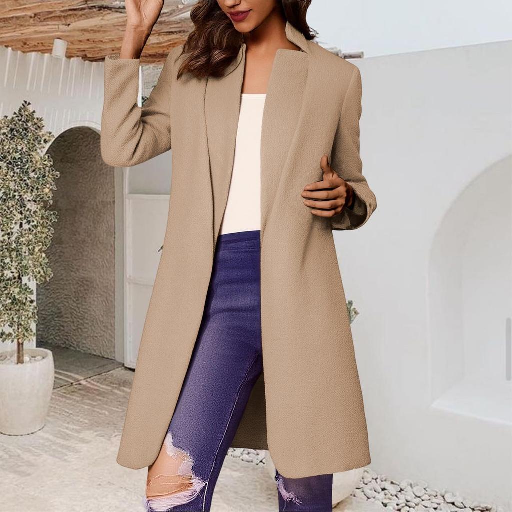Fashionable Women's Coat Trend Plus Size Tweed Long Suit Jacket Stylish And Elegant Solid Color Coat