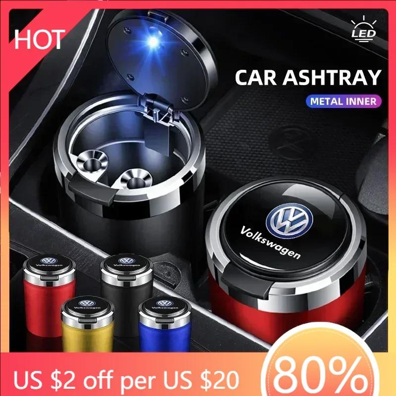 For VW New Car Cigarette Ashtray Cup With Lid With LED Light Portable Detachable Vehicle Ashtray For Volkswagen CC R-Line GTI