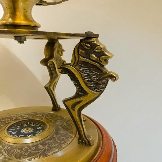 45.72 Cm Brass Armillary Nautical Brass Sphere Globe Engraved Armillary Globe Working Compass In Wooden Base