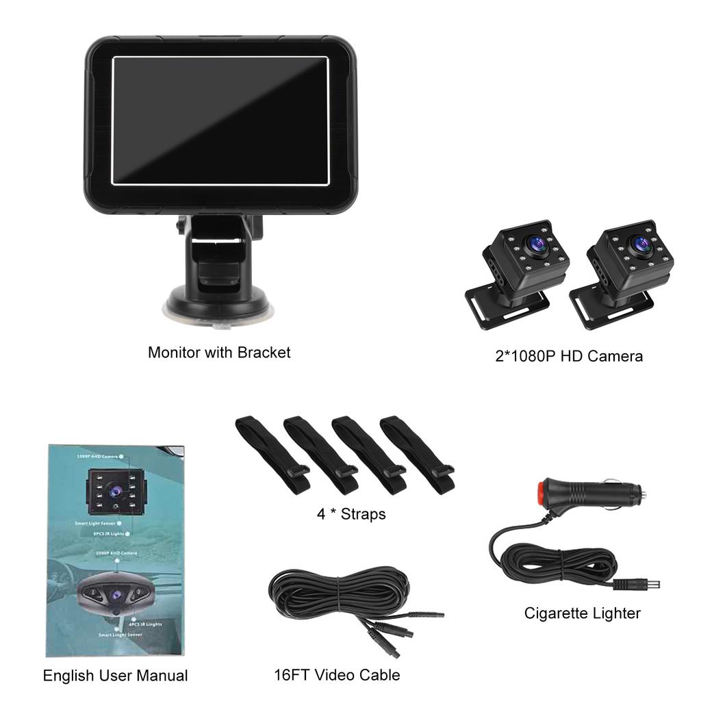 Baby Autokamera Dualkanal 5 Zoll 1080P Baby Monitor mit 2 IR Nachtsichtkameras und 150 Grad Weitwinkel