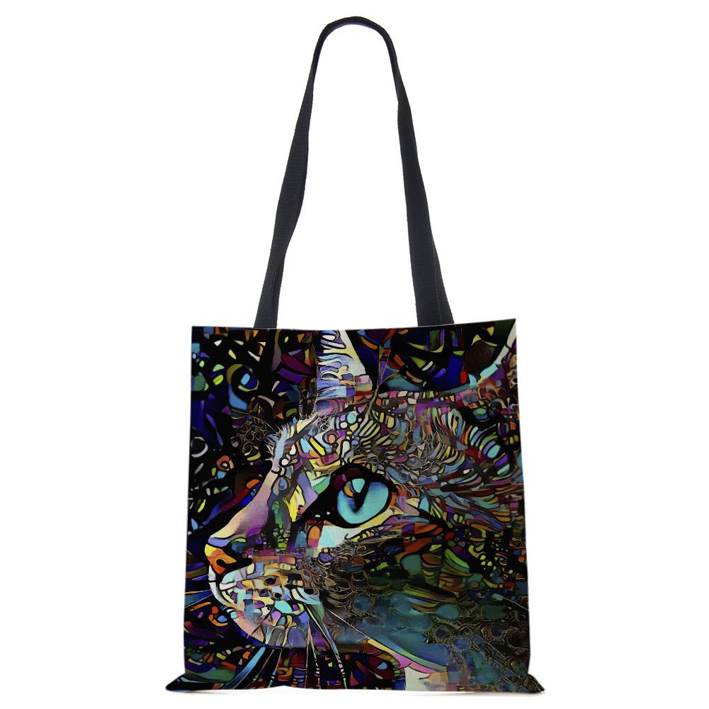 Spaudinys ant drobės nešiojamas ant peties krepšio leopardo pelėda, daugkartinio naudojimo laisvalaikio pirkėjo rankinė 2022 m. Moterų kelionių mokyklos sulankstomi paplūdimio krepšiai