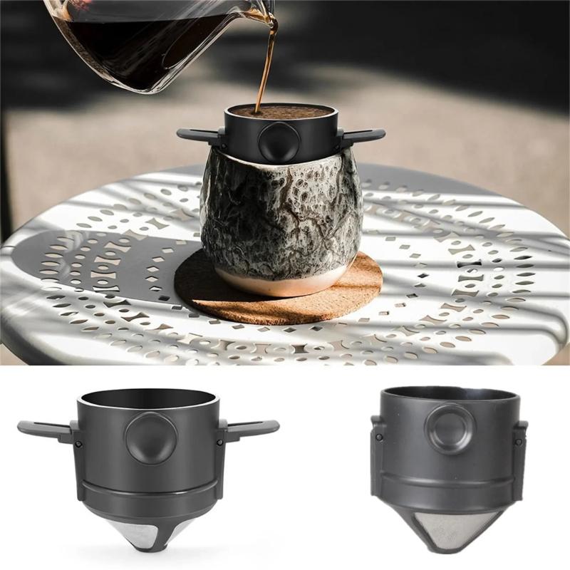 1pc Coffee Filter Cup Double Layer Stainless Steel Screen Foldable Hanging Ear Hand Brewed Coffee Artifact Tool