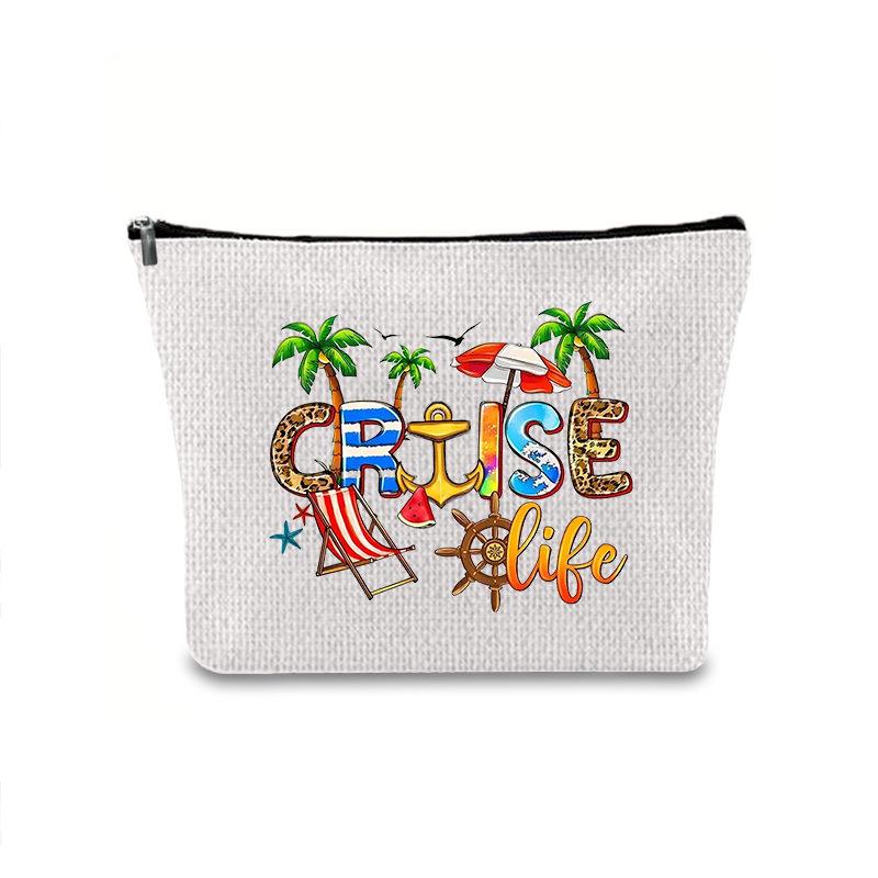 Large Capacity Linen Makeup Bag: Cross-Border Printed Cosmetic Storage with Zipper