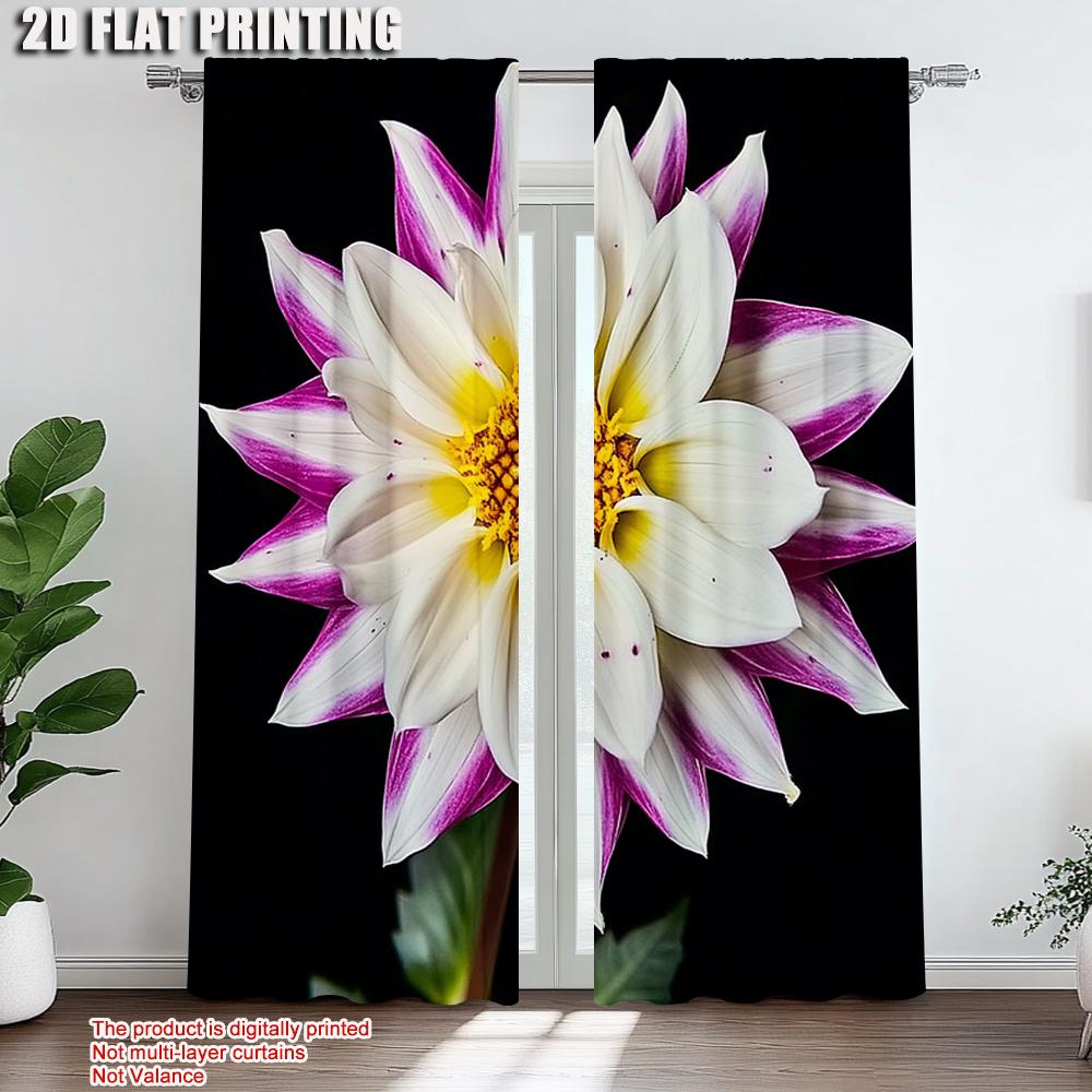 2pc    Window Curtains Modern White Flowers Versatile Polyester  Without Electricity Holiday Decorations Use for Apartment