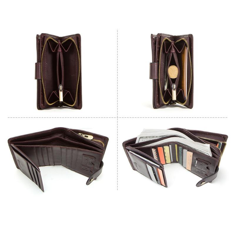 Men Crazy Horse Leather Wallet Clutch RFID Blocking Multi-Functional