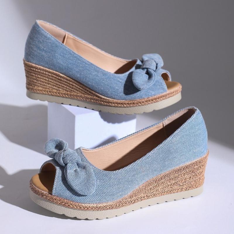 Fashion Bow High Heels Women Wedges Sandals 2025 Summer Platform Shoes Shallow New Trends Shoes Classical Elegant Dress Sandalias Mujer