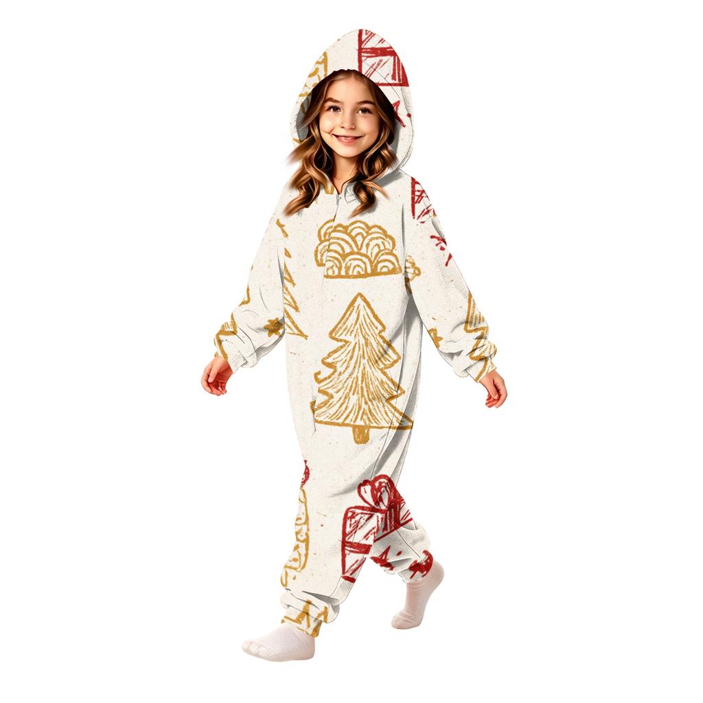 Kids Christmas Printed Flannel One-Piece Pajamas