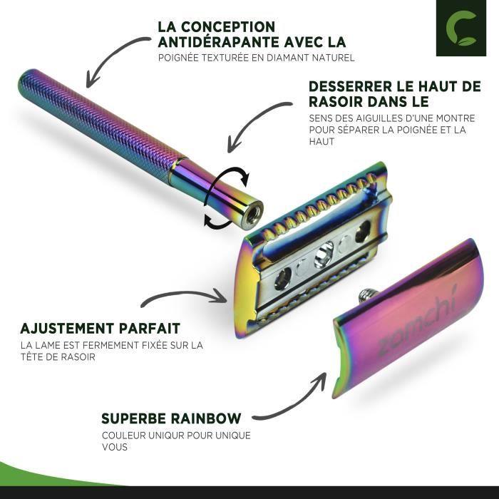 Rasoir de Sécurité à Double Tranche - ZOMCHI - Métal Arc-en-ciel - Cadeau Unique - Pour Femme - Mixte