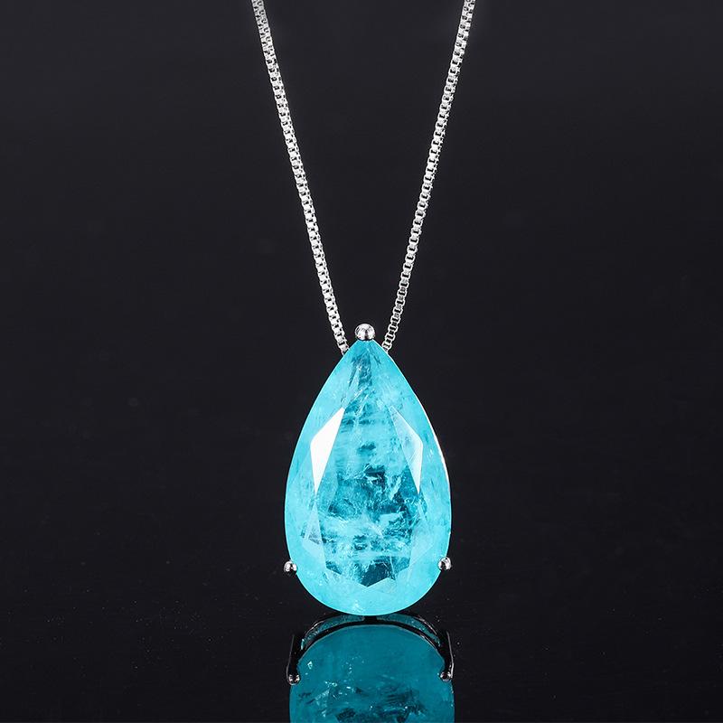 Schmuck Beliebt Imitation Paraiba Anhänger Halskette Ohrstecker Set Damen Geschenk Anhänger