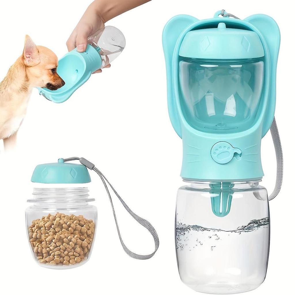 Portable Dog Water Bottle with Food Container, Outdoor Pet Water Dispenser for Hiking, Walking, Travel, Puppy Essentials