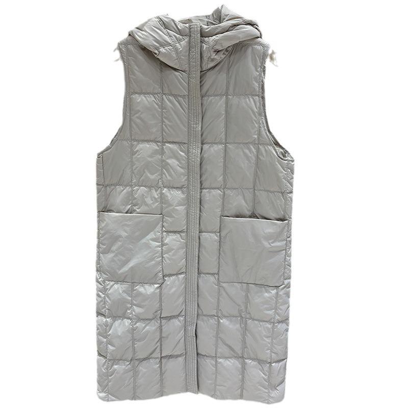 Autumn and Winter New Fashionable Long Style Big Pocket Hooded Light White Duck Down Vest Vest Coat