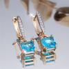 Charm Female Water Blue Crystal Zircon Stone Hoop Earrings Gold Color Simple Wedding Jewelry For Women
