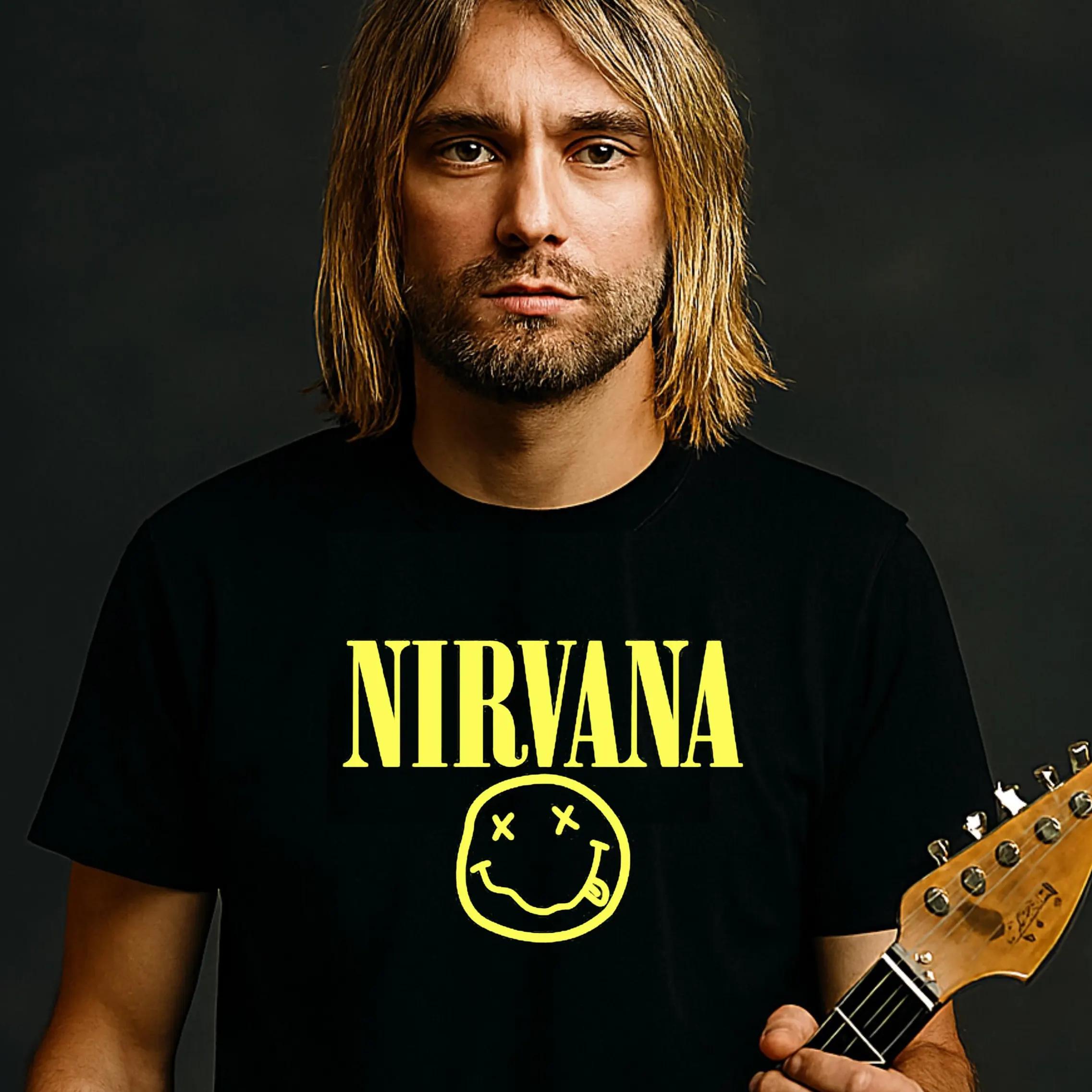 

Классическая ретро хлопковая футболка группы Nirvana мужская с коротким рукавом летняя в панк-стиле однотонная свободного кроя повседневная дышащая футболка M