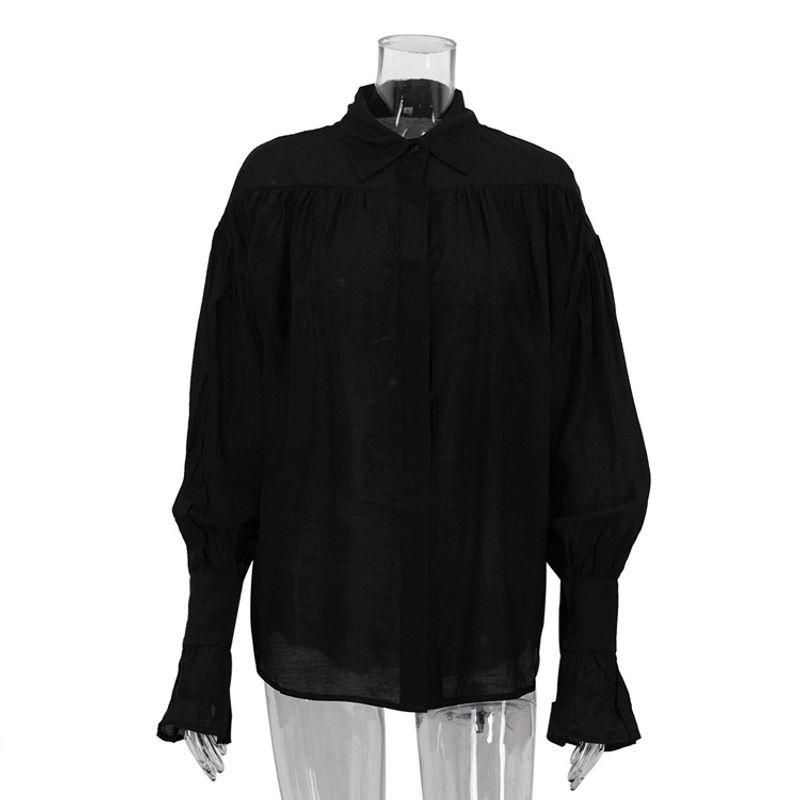 

Solid Color Lapel Long Sleeve Cardigan Top Pure Color Lapel Long Sleeve Top Black L