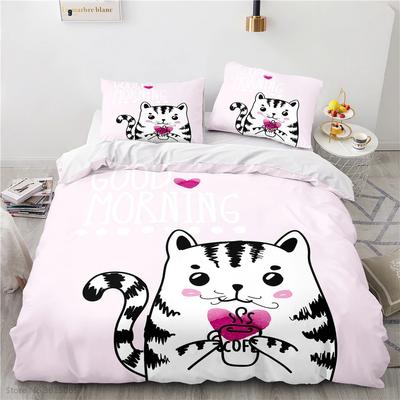 Cute Cartoon Cat Kitty Printed Bedding Set Pink 3d Duvet Cover Sets Pillowcase Children Single Double Twin Full Queen King Size