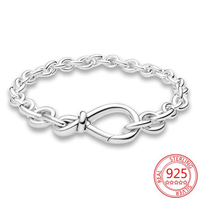 Authentic 925 Sterling Silver Infinite Knotted Heart T -Bar Strip Bracelet Multi -Snake Bangle Wedding Party Girls Fine Jewelry