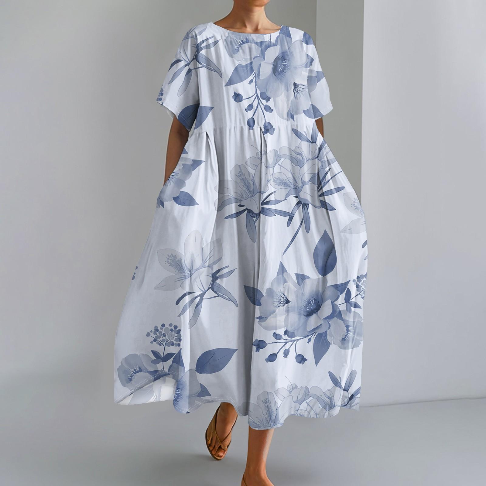 

Женское модное платье с карманом и круглым вырезом с короткими рукавами и принтом XXXL