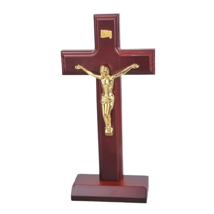 Wooden Catholic Crosses with Stand Tabletop Wall Mount Religious Decoration Tabletop Ornament Prayer Religious Gift