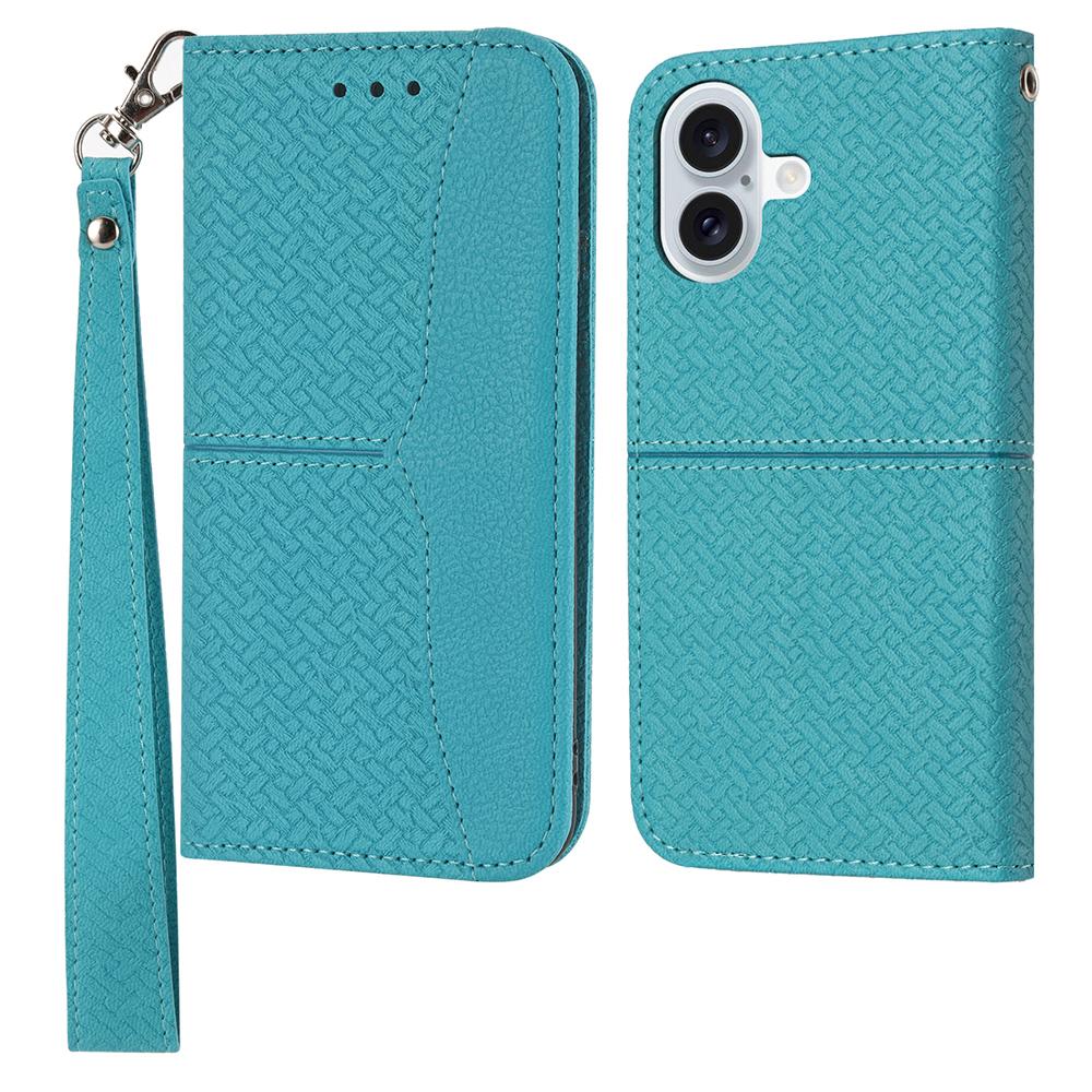 For iPhone 17 Case Woven Texture PU Leather Wallet Phone Cover with Wrist Strap